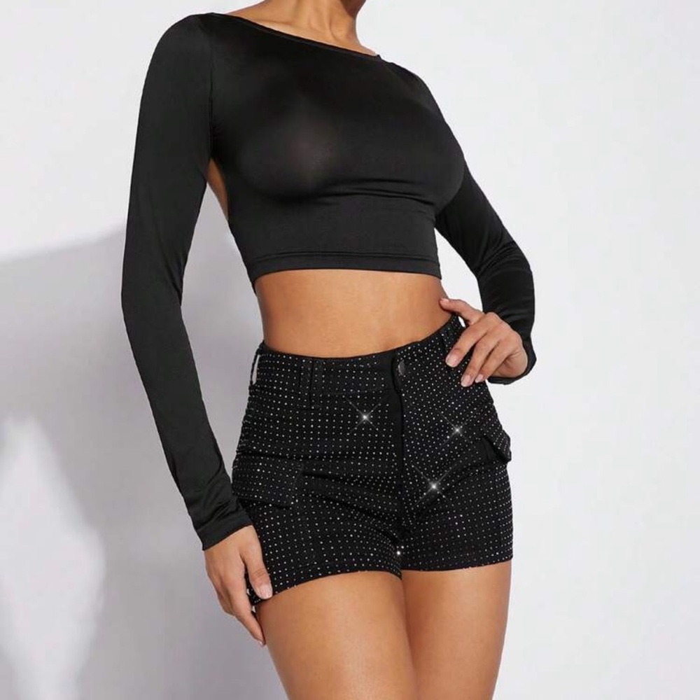 Black rhinestone Studded Women's Cargo Shorts
